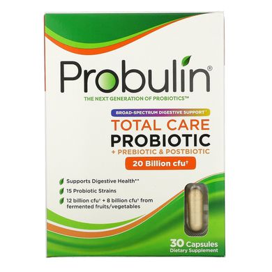 Пробіотики, Total Care Probiotic, Probulin, 20 мільярдів КУО, 30 капсул