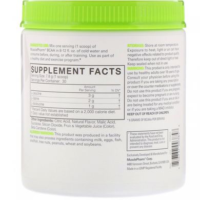 Амінокислоти, BCAA Essentials, лимон і лайм, MusclePharm, 234 г