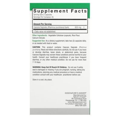 Cascara sagrada Natures Answer 850 mg 90 capsules