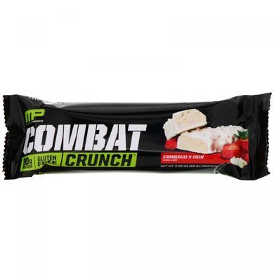 Полуниця з вершками, Combat Crunch, MusclePharm, 12 батончиків, 63 г (2,22 унції) кожен