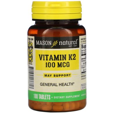 Вітамін К2, Vitamin K2, Mason Natural, 100 мкг, 100 таблеток