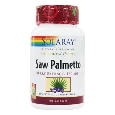 Со пальметто, екстракт ягід, Saw Palmetto, Solaray, 160 мг, 60 гелевих капсул