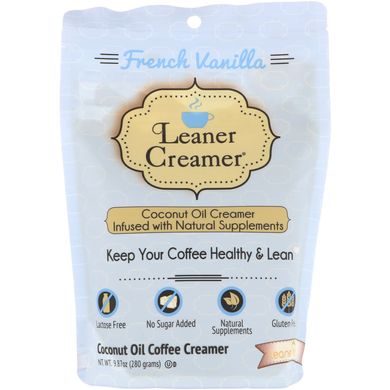 Вершки для кави з кокосовою олією, французька ваніль, Leaner Creamer, 9,87 унції (280 г)