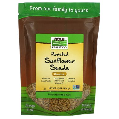 Насіння соняшнику смажене несолоне Now Foods (Sunflower Seeds Real Food) 454 г