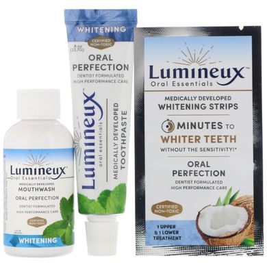 Відбілюючі смужки, Lumineux Oral Essentials, 28 смужок бонус: полосаніе для рота і зубна паста, 28 смужок