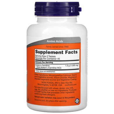 Ацетил-Л-карнітин Now Foods (Acetyl-L-Carnitine) 750 мг 90 таблеток