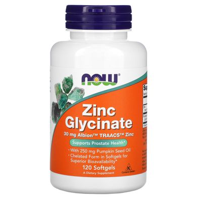 Гліцинат цинку Now Foods (Zinc Glycinate) 30 мг 120 гелевих капсул