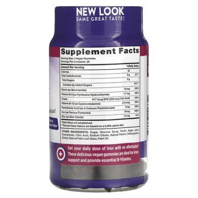 Essential Iron and B Vitamins, Zinc, Natural Grape, 60 Vegan Gummies