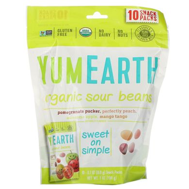 Жувальні цукерки кислі асорті органік YumEarth (Sour Beans) 10 пакетиків по 19.8 г