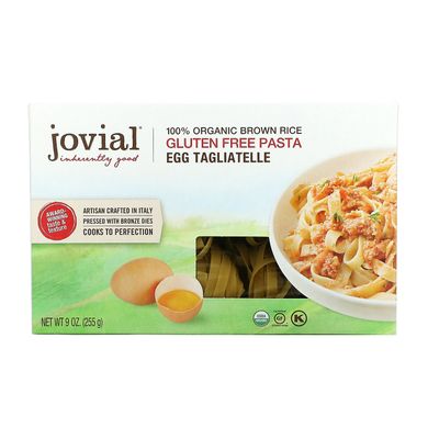 Jovial, Макаронні вироби зі 100% органічного коричневого рису без глютена, яєчний тальятелле, 9 унцій (255 г)