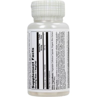 Карнітин вільна форма Solaray (L-Carnitine) 500 мг 30 вегетаріанських капсул