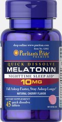 Швидке розчинення мелатоніну з вишневим смаком, Quick Dissolve Melatonin Cherry Flavor, Puritan's Pride, 10 мг, 45 таблеток