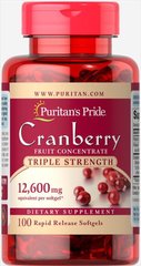 Журавлиний фруктовий концентрат потрійний сили, Triple Strength Cranberry Fruit Concentrate, Puritan's Pride, 12, 600 мг, 100 капсул