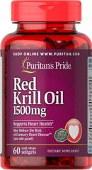 Максимальная сила красного масла криля, Maximum Strength Red Krill Oil, Puritan's Pride, 1500 мг, 60 капсул купить в Киеве и Украине