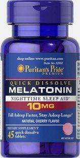 Быстрое растворение мелатонина с вишневым вкусом, Quick Dissolve Melatonin Cherry Flavor, Puritan's Pride, 10 мг, 45 таблеток купить в Киеве и Украине