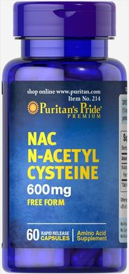 Антиоксидант N-ацетилцистеїн NAC, N-Acetyl Cysteine ​​NAC, Puritan's Pride, 600 мг, 60 капсул