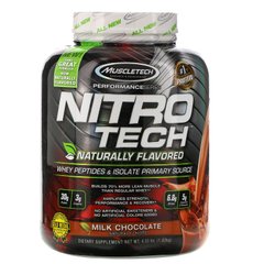 Muscletech, Nitro Tech Naturally Flavored, основне джерело сироваткового ізоляту і пептидів, молочний шоколад, Muscletech, 1,82 кг