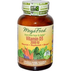 Вітамін Д3, Vitamin D3, MegaFood, 2000 МО, 30 таблеток