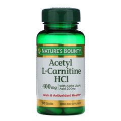 Ацетил L-карнитин HCI, Nature's Bounty, 400 мг, 30 капсул купить в Киеве и Украине