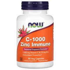Now Foods, C-1000 з цинком для зміцнення імунітету, вітамін C, 1000 мг та цинк, 15 мг, 90 вегетаріанських капсул