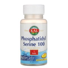 Фосфатидилсерин 100, Phosphatidylserine 100, KAL, 100 мг, 30 м'яких таблеток