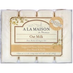 Мило для рук і тіла, з ароматом вівсяного молочка, A La Maison de Provence, 4 шматки, 35 унцій (100 г) кожен