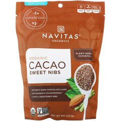 Органические какао сладкие перья, Organic Cacao Sweet Nibs, Navitas Organics, 227 г купить в Киеве и Украине