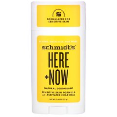 Натуральний дезодорант, формула для чутливої ​​шкіри з активованим вугіллям, Here + Now, Schmidt's Naturals, 2,65 унції (75 г)