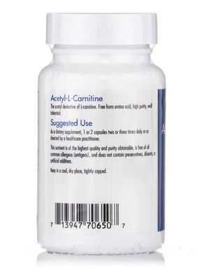 Ацетил-L-карнитин, Acetyl-L-Carnitine, Allergy Research Group, 250 мг, 60 вегетарианских капсул купить в Киеве и Украине