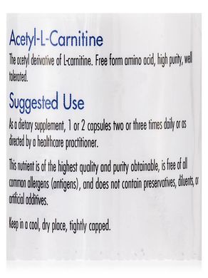 Ацетил-L-карнитин, Acetyl-L-Carnitine, Allergy Research Group, 250 мг, 60 вегетарианских капсул купить в Киеве и Украине