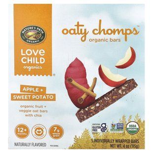 Love Child Organics, Oaty Chomps&trade; Organic Bars, 12+ Months, Apple + Sweet Potato, 5 Individually Wrapped Bars, 0.8 oz (23 g) Each купить в Киеве и Украине