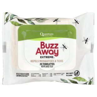 Quantum Health, Buzz Away Extreme&reg;, Repels Mosquitoes & Ticks , 20 Towelettes, 2.58 oz (73.2 g)