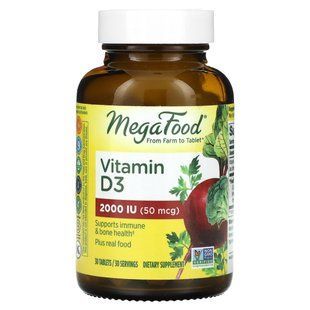 Витамин D3, Vitamin D3, MegaFood, 2000 МЕ, 30 таблеток купить в Киеве и Украине