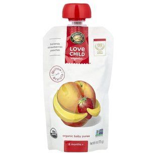 Love Child Organics, Organic Baby Puree, 6 Months+, Bananas, Strawberries, Peaches, 4 oz (113 g) купить в Киеве и Украине