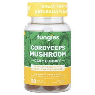 Fungies, Cordyceps Mushroom Daily Gummies, Mango and Pineapple, 30 Pectin Gummies (50 mg per Gummy)