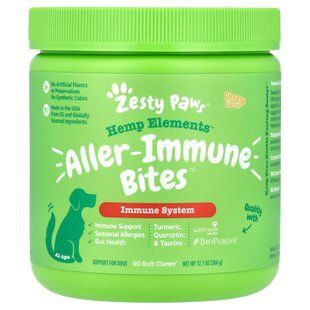 Zesty Paws, Hemp Elements, аллергические укусы для собак, для всех возрастов, сыр, 90 мягких жевательных таблеток купить в Киеве и Украине