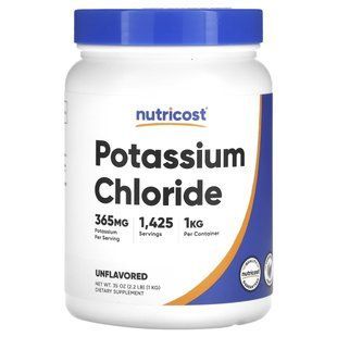Хлорид калію Nutricost (Potassium Chloride) 365 мг 1 кг без смаку