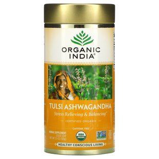 Organic India, Тулсі Ашваганда, зняття стресу та балансування, уривчастий лист, 3,5 унції (100 г)