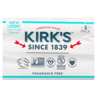 Gentle Castile Soap Bar, без запаха, Kirk's, 3 батончика, 4,0 унции (113 г) каждый купить в Киеве и Украине