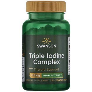 Тройной комплекс йода высокая эффективность Swanson (Triple Iodine Complex - High Potency) 12,5 мг 60 капсул купить в Киеве и Украине