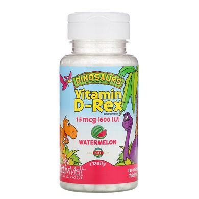 Вітамін Д3, зі смаком кавуна, Vitamin D-Rex, KAL, 600 МО, 120 таблеток