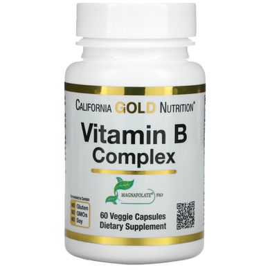 B-комплекс базовий комплекс вітамінів групи B California Gold Nutrition (Vitamin B Complex) 60 вегетаріанських капсул