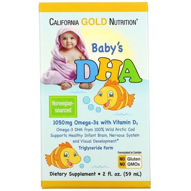 ДГК Омега-3 Витамин Д3 для детей California Gold Nutrition (Baby's DHA Omega-3s with Vitamin D3) 1050 мг 59 мл купить в Киеве и Украине