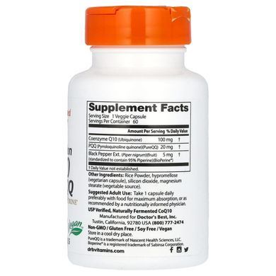 Коэнзим Q10 плюс PQQ Doctor's Best (CoQ10 Plus PQQ) 60 вегетарианских капсул купить в Киеве и Украине