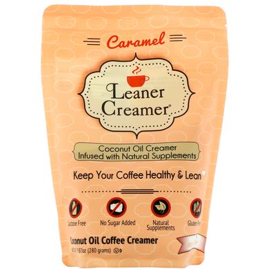 Вершки для кави з кокосовою олією, карамель, Leaner Creamer, 9,87 унції (280 г)