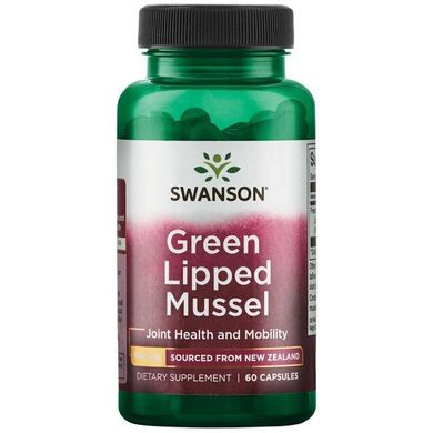 Новозеландська мідія, ліофілізована, New Zealand Green Lipped Mussel, Freeze Dried, Swanson, 500 мг, 60 капсул