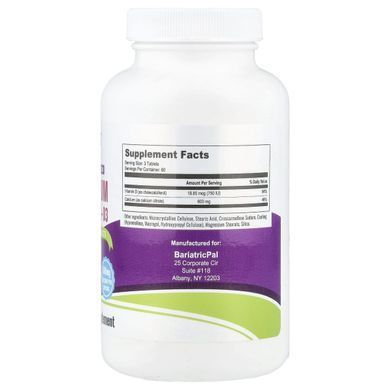 BariatricPal, цитрат кальцію + D3, 180 таблеток, вкритих оболонкою