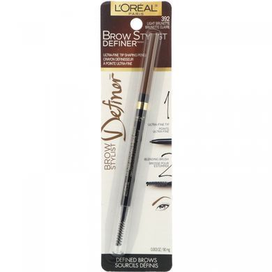 Brow Stylist Definer eyebrow pencil, ultra-fine tip, shade 392 Light Brunette, LOreal, 90 mg.