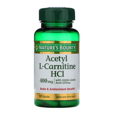 Ацетил L-карнітин HCI, Nature's Bounty, 400 мг, 30 капсул