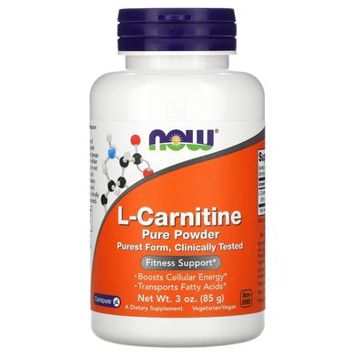Карнітин чистий порошок Now Foods (Pharmaceutical Grade L-Carnitine Fitnes Support) 85 г